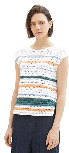 TOM TAILOR Damen Pullunder mit Multicolor-Streifen, 34855 - Green Orange Multicolor Stripe, M