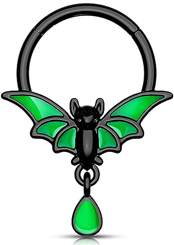 Melighting Glow in The Dark Septum Ring 16g Helix Ohrring mit Tropfenanhänger Knorpel Hoop Septum Piercing Daith Conch Piercing Schmuck für Halloween, 16g (1.2mm), Edelstahl Muschel Edelstahl