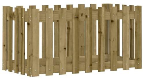 Hochbeet aus Holz, Lattenzaun Design Blumenbeet Blumenkasten Pflanzkasten Pflanzbeet Gartenbeet Pflanzkübel für Garten & Balkon, 100x50x50 cm Kiefernholz Imprägniert