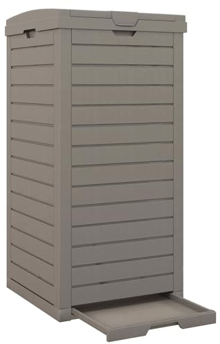 LIFEZEAL Cubo de Basura para Exterior 118L, Contenedor de Basura para jardín con Tapa, Cubo de Basura Rectangular con Bandeja recogegotas, 40 x 40 x 86 cm (Gris)