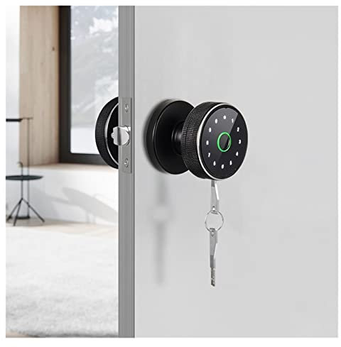 STRAFBRG Maniglia per porta intelligente Blocco delle impronte digitali Smart Tuya Knob Door Lock Support Key Password APP Sblocca la batteria ricaricabile Serrature intelligenti antifurto(Noir)