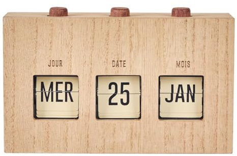 HOME DECO FACTORY - HD0094 Calendrier Flip Flap en Bois Brut, Élément Décoratif Fonctionnel pour Salon ou Bureau, Dimensions 30x15 cm, Teintes Marron et Noir