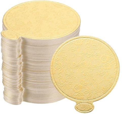 Sourcing Map 100pcs Mini Cake Boards, Gold Floral Elegant Round Cake Bases, 9cm/3.5in, Disposable, Stable & Spill-Resistant, Perfect for Weddings, Birthdays & Dessert Tables