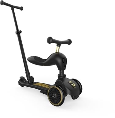 Scoot & Ride Highwaykick 1 Push and Go Kickboard med säte barnskoter 2-i-1 balanscykel med styrstång från 1 2 år växer med höjden justerbar verktygsfri (Black & Gold (begränsad utgåva))