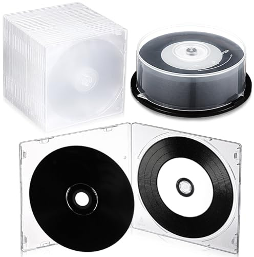 Singhoow 25 Pcs Recordable Blank Media Discs 700MB 80 Minutes 52X with White Inkjet Printable Center and Black Recording Surface for Music Data(with 25 Pcs Clear Jewel Case)