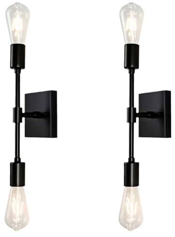LOGT Innen Vintage Wandleuchte Up und Down Beleuchtung Lichter 2 Flammige Wandspot Retro Industrial Wandbeleuchtung Gold Antik Nachttischlampe für Wohnzimmer Schlafzimmer Bar Badezimmer,Schwarz