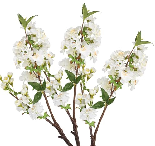 YHNDECO 3PCS Kunstblumen Deko, Kunstblumen Wie Echt, 49cm Künstliche Zweige Weiß, für Blumengesteck Hochzeit Zuhause Deko