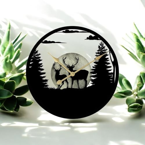 Silhouette Metal Wall Clocks – Large 50cm Decorative Indoor & Outdoor Clock for Garden, Living Room & Patio – Weather-Resistant, Silent Quartz Movement (Fairy in Forest)