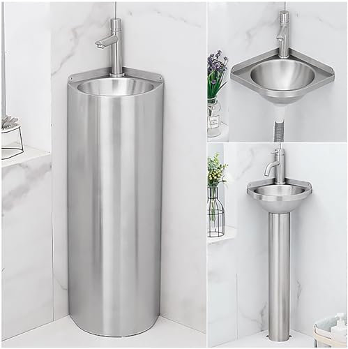 304 Stainless Steel Pedestal Basin, Floor-Mounted Balcony Washbasin, Wash Basin, Compact Bathroom Sink, Small Countertop Basin,I