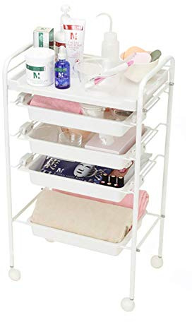 LSSOAZZVVN Storage Rack Serving Cart Medical Cart Tool 3 Tier Beauty Salon Cart for Stylist Hairdresser, Mobile Medical Cart, White Spa Rolling Trolley Tray, 48.5×30×86Cm