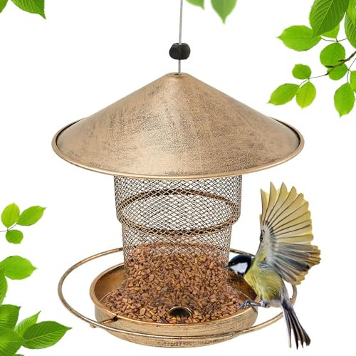 Comedero para pájaros, casa de pájaros de Hierro, estación de alimentación de Aves Extensible, Resistente a la Intemperie, comedero Colgante para observación de Aves, decoración de jardín, a