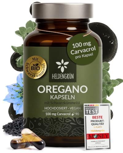 Heldengrün® BIO Oregano & Schwarzkümmelöl Kapseln [HOCHDOSIERT] +82% Carv.