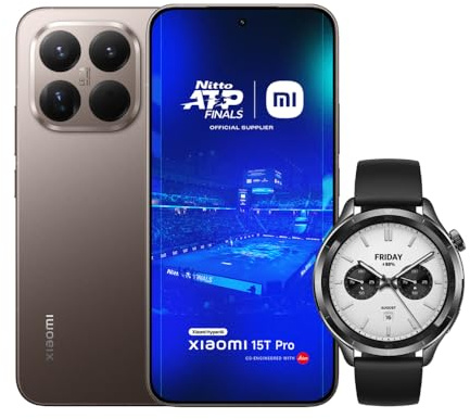 Xiaomi 15T Pro, Smartphone 12+256GB, Display Eye-care 6,83 144Hz, MediaTek Dimensity 9400+, Leica 5x Pro 50MP, 5500mAh, Garanzia 2 Anni, Marrone Moka, Caricabatterie non incluso +Xiaomi Watch S4 Nero