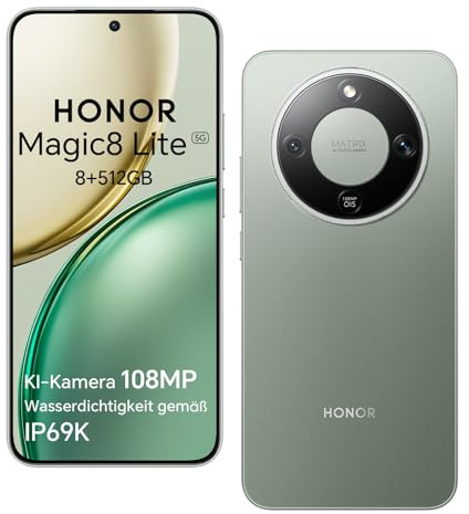 Honor Magic8 Lite 5G Smartphone, Cámara con IA de 108 MP, Batería de 7330 mAh, 8 GB RAM y 512 GB, 6,79 120 Hz 6000 nits, Snapdragon 6 Gen 4, Resistencia a Caídas de 2,5M, IP69K IP68, Verde