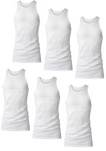 Hanes Men’s Tall 100% Cotton Ribbed Tank Tagless Undershirts, Multipack - White - 6 Pack Large