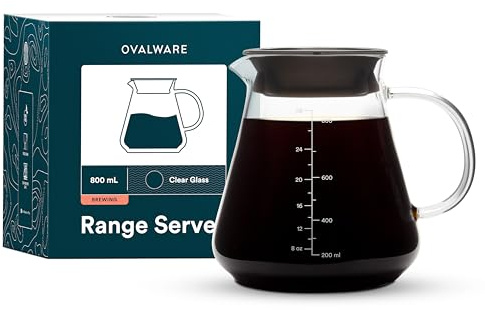 Glas Kaffeekanne Teekanne für Pour Over Kaffee & Tee - 800 ml/20oz Ovalware Mikrowellensichere und Hitzebeständige 2.5 mm dicke Glaswand