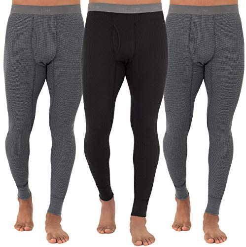 Fruit of The Loom Men's 3-Pack Recycled Waffle Thermal Underwear Bottom, Greystone Heather/Greystone Heather/Black, Medium