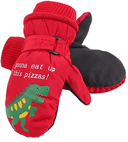 XIAOHAWNG Bambino e Bambina Dinosauro Impermeabile Inverno Guanti per Bambini Guanti Ragazzi e Ragazze 2-8 Anni