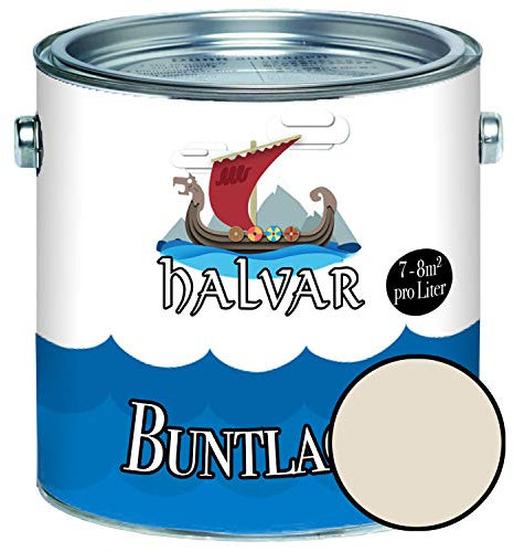 Halvar Buntlack für Holz & Metall SEIDENMATT Gelb RAL 1000-1037 Holzfarbe Holzlack Innen & Außen robuster Kunstharzlack Wetterbeständig & perfekter Langzeitschutz (1 L, RAL 1013 Perlweiß)