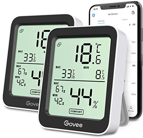 Govee Termómetro Higrómetro, LCD Bluetooth Medidor Digital Humedad y Temperatura Interior con Función Almacenamiento de Datos y Alerta, para Habitación, 2PCS