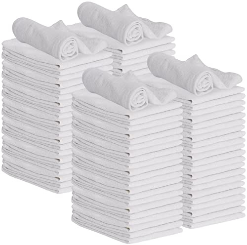 GREEN LIFESTYLE Shop Towels 12 x 14 100 Pack - White Cotton Shop Towels, Cleaning Rags Bulk, Reusable Shop Rags, Absorbent Terry Cloth Cleaning Towels for Garage, Automotive, Industrial and Home Use