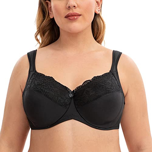 CASOLACE Soutien-Gorge Femme Grande Taille avec Armatures Minimiseur Sexy Dentelle Noir 120E