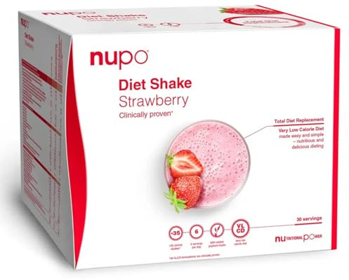 Nupo Diet Shake Fraise – Shakes diététiques de qualité supérieure pour la gestion du poids I Shake de remplacement de repas cliniquement prouvé pour le contrôle du poids I 30 portions I Sans OGM
