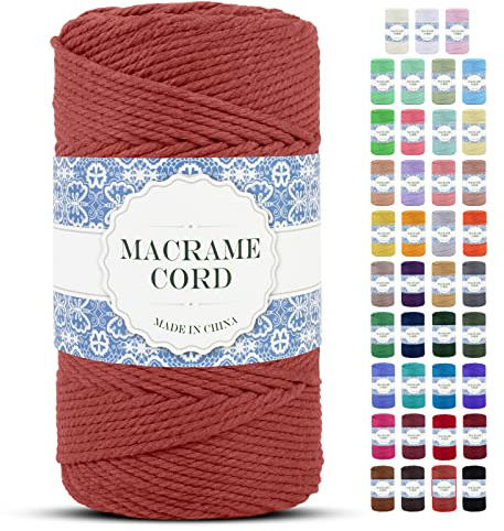 Uiopa Cuerda Macrame 4mm x 200m Hilo Macrame Grueso Cuerda de Algodon Natural Suave de 4 Hilos, Cordel Algodón para DIY Manualidades Tapices de Pared Cortina Colgador de Plantas (Rojo Coral)