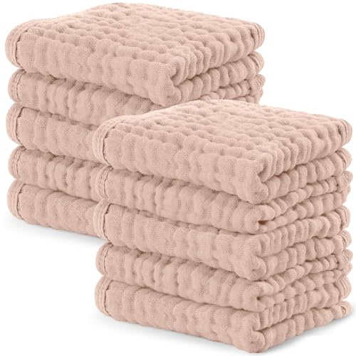 Bekväma ungar muslindukar för baby paket med 10 – mjuk 6-lagers bomull för delikat hud – 25 x 25 cm stor storlek – absorberande, hållbar, skonsam tvättduk för nyfödda och småbarn – rodna