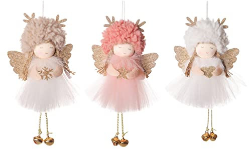 3 Stück Weihnachten Engel Anhänger,Weihnachten Hängende Ornamente,Plüsch Engel Puppe Figuren Anhänger Weihnachtsengel mit Plüschfedern zum Aufhängen Elfen Weihnachtsdekoration Baumschmuck Hängen Dekor
