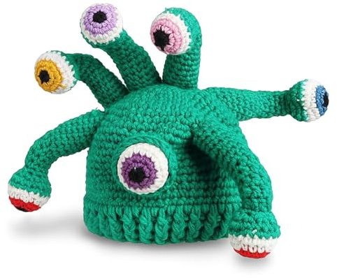 CoolChange Witzige Monster Strikmütze für Erwachsene | Verrückte Wintermütze mit Tentakel Augen | Türkis