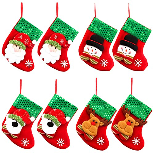 8PCS Christmas Stocking Santa Reindeer Snowman Bear Stockings Hanging Gift Bag Socks Christmas Decorations