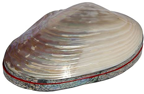 Wogeka - Schöne Muschel Schmuck-Schatulle- Schmuckkästchen aus Perlmutt als Geschenk-Idee zu Geburtstag Weihnachten zur Dekoration Afrika Handarbeit Schatulle12 (Schatulle12XL rot (24 x 13 x 6 cm))