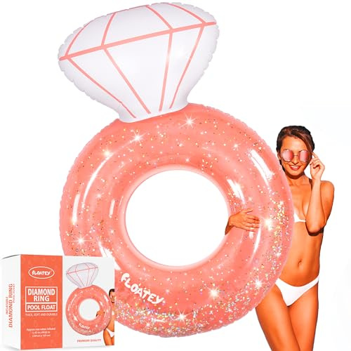 Floatey Bachelorette Party Decorations - XtraLarge Diamond Ring Pool Float | Shiny Glitter Conffetti Inside | Bachelorette Pool Floats for Bride, Ring Floatie Bachelorette Party Accessories, Rose Gold