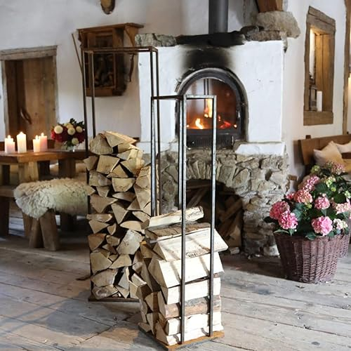 Holzstapler, Kaminholzregal aus rostigem Eisen, 151 x 40 x 33cm