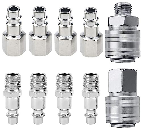 10 Stück 1/4 BSP Schnellkupplung für Schläuche, Druckluftkupplung für Euro-Luftschläuche, Luftkompressor Set, Kompressor-Armaturen, 1/4 Zoll BSP-Gewinde, Schlauchverbinder-Armaturen-Set