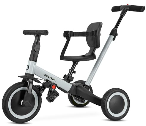 Trehjuling från 1 år med skjutstång 6-i-1 – grå balanscykel – trehjuling med dragstång – babycykel från 1 år – cykel barn – hjul – säkerhet gåcykel för ditt barn tack vare 3-punktsbälte