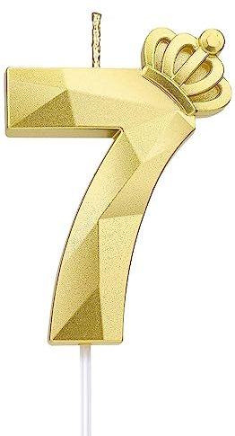 Vela número 7, vela grande de feliz cumpleaños de 7,6 cm con exquisita corona 3D diseñada para decoración de tartas para bodas, aniversarios, cumpleaños,reuniones,fiestas temáticas,celebración (Oro-7)