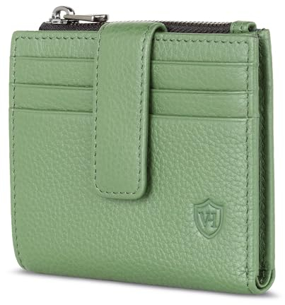 VON HEESEN Leder Kartenetui Geldbörse mit RFID-Schutz - Portemonnaie für Herren & Damen aus echtem Leder - Kartenhalter mit Münzfach - Geldbeutel für Männer und Frauen in Grün