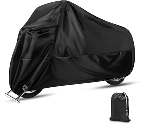 JNNJ Waterproof Motorcycle Tarpaulin Cover, Motorbike Tarpaulin Outdoor Indoor Waterproof Cover, Resistant to Water Polyester Motorcycle Cover for Scooter Motorcycle Motocross(265x105x125cm)