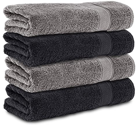 Komfortec 4er Handtücher 50x100 cm Set aus 100% Baumwolle, Frottee, Weich, Anthrazit Grau/Schwarz