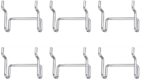 6 ganci per pannello forato, in metallo, 5 cm, resistenti, accessori per pannello forato per garage, ufficio, officina, banco da lavoro