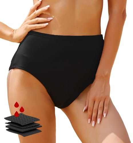 Longra Perioden Bikinihosen für Damen, Perioden Hose zum Schwimmen, High Waist Bikinihose Badeshorts Perioden Swimwear, Bikini Perioden Badebekleidung, Perioden Badeanzug für Frauen (Black, M)