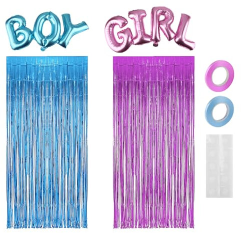 Gender Reveal Party Dekoration Set für Baby Shower, Mädchen oder Junge Geschlecht Offenbaren Ballon und Vorhang, Party Supplies in Rosa und Blau
