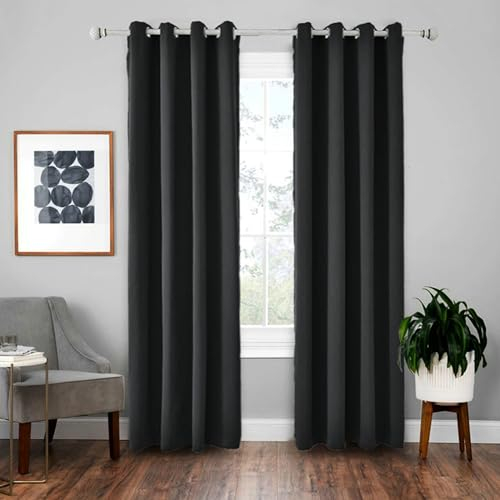 Bishilin Verdunklungsvorhänge Schwarz Polyester, Vorhänge mit Ösen 2er Set Modern Einfarbig Gardinen Blickdicht Wohnzimmer Jugendzimmer Kinderzimmer 140x260CM
