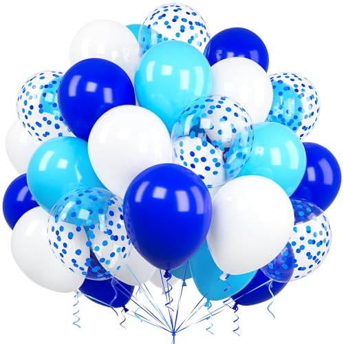 Luftballons Blau Weiss, Ousuga 60 Stück 12 Zoll Matt Hellblaue Königsblaue White Blaues Konfetti Latex Helium Ballon Set für Männer Jungen Kinder Geburtstag Hochzeit Babyparty Verlobung Dekoration