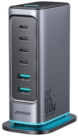 Joyroom 65W GaN Multi-port laddningsstation, 4 USB-A-portar, 2 USB-C-portar, 1,5 m kabel