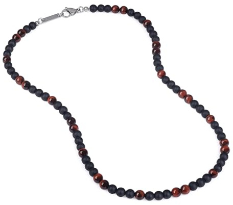 GAVU Herren Halskette mit matten Onyx und Naturstein Perlen Glückskette für Männer