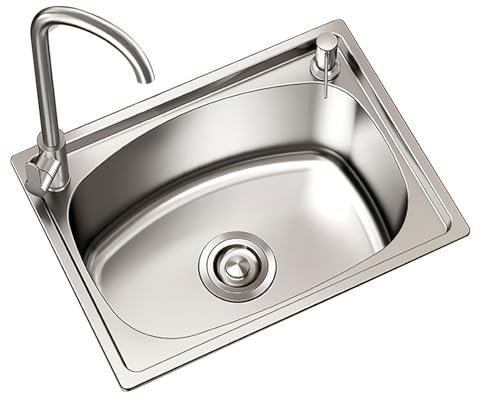 GODFSAHG Küchenspüle Edelstahl-Einzelspüle, Einbauspüle, Unterbauspüle inkl. Ablaufgarnitur, Seifenspender, Mehrzweckspüle für Balkon, Restaurant, Bar, Wohnmobil (60 x 40 cm)