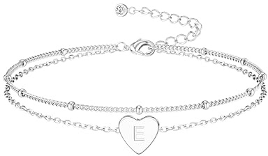 JeweBella Bokstav damarmband i silver/guld armband med initial A-Z graverat hjärta rostfritt stål personligt armband dam alfabet A-Z smycken presenter till kvinnor och barn flickor, 17 cm, Koppar